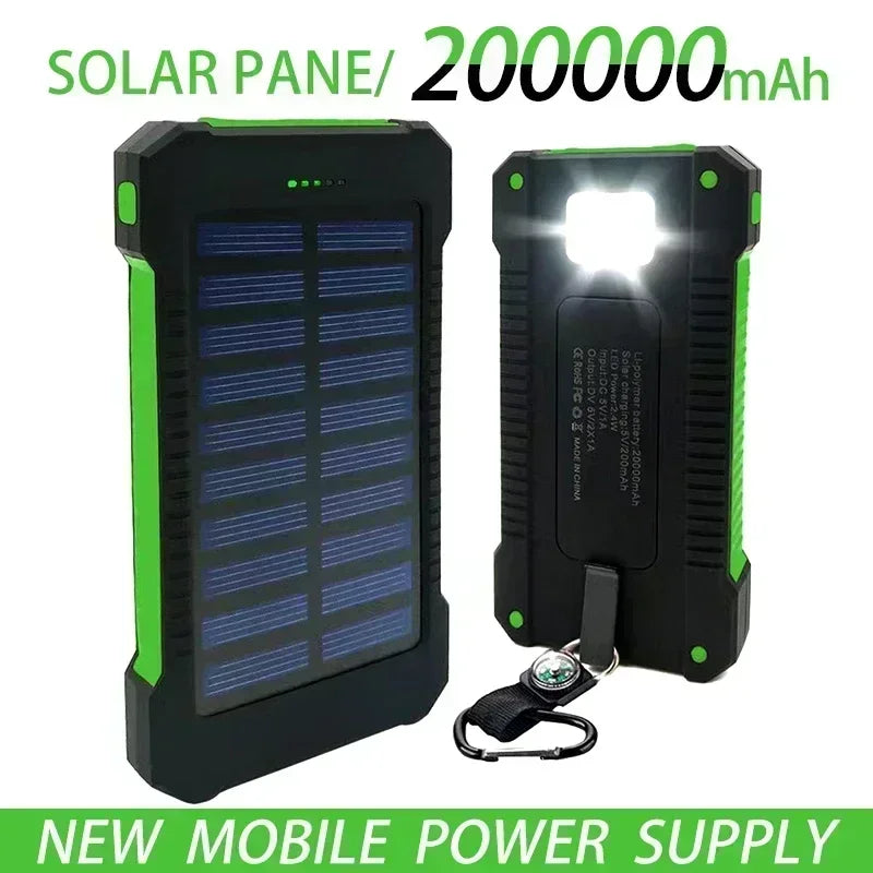 100000mAh Solar Power Bank External Battery Portable Charger Waterproof Powerbank W/ SOS Flashlight for IPhone Xiaomi Huawei
