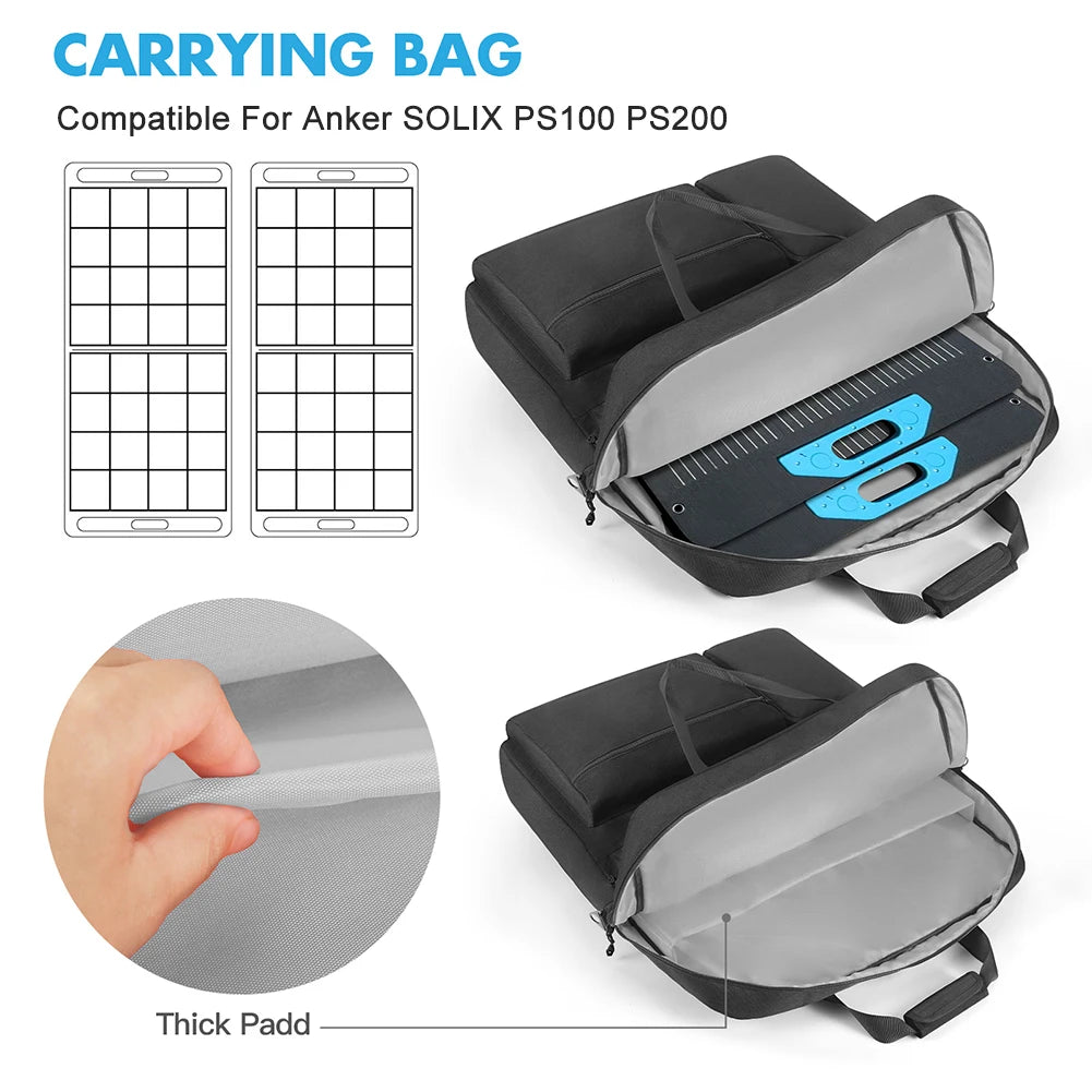 Solar Panel Storage Bags Large Capacity Padded Travel Solar Panel Organizer Multi-Pocket for Portable Solar/BLUETTI 100W & 200W
