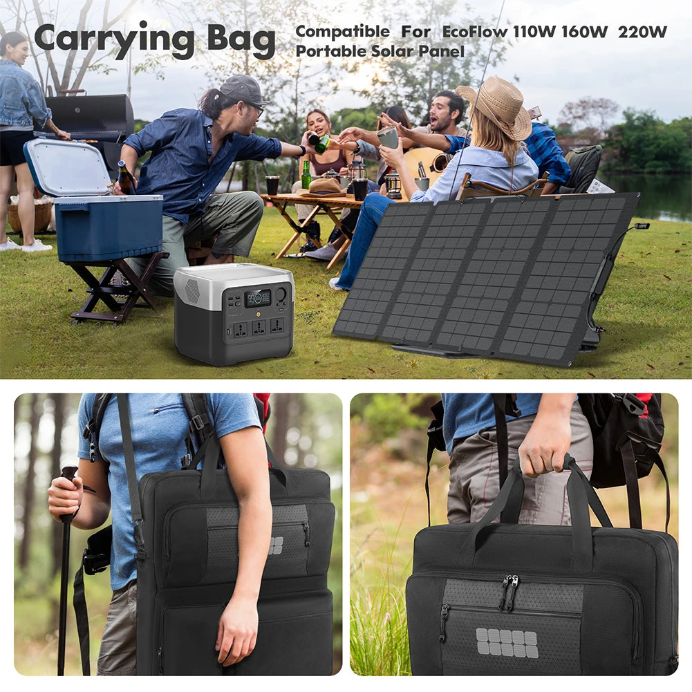 Solar Panel Storage Bags Large Capacity Padded Travel Solar Panel Organizer Multi-Pocket for Portable Solar/BLUETTI 100W & 200W