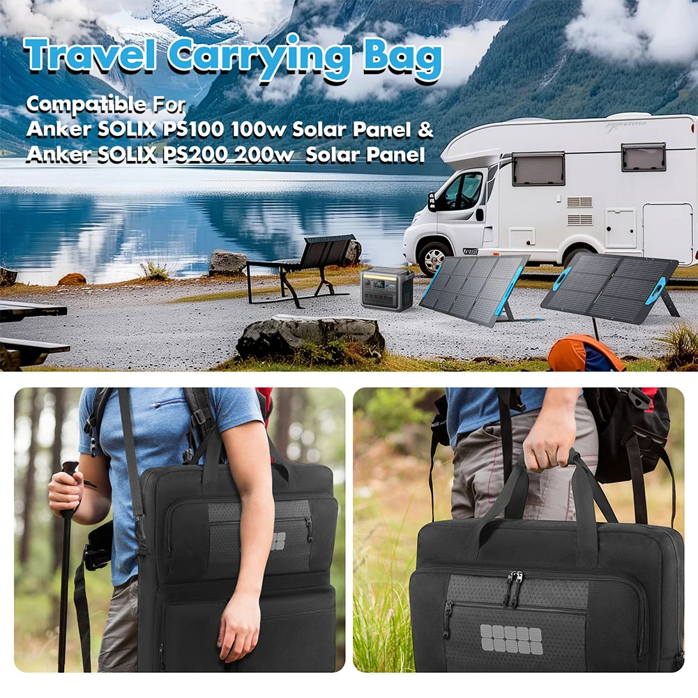 Solar Panel Storage Bags Large Capacity Padded Travel Solar Panel Organizer Multi-Pocket for Portable Solar/BLUETTI 100W & 200W