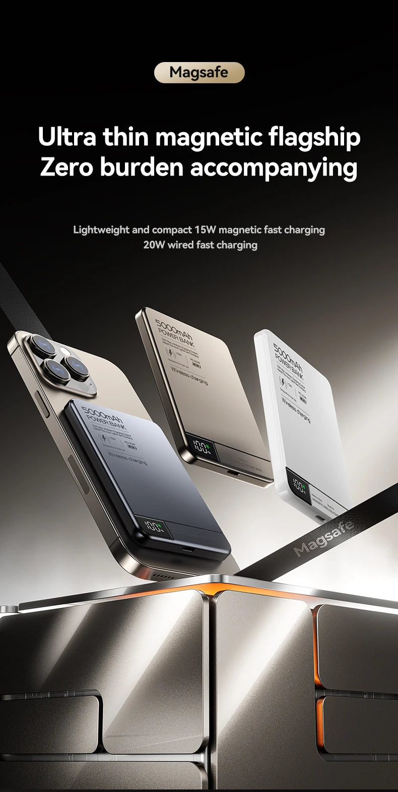Travel Portable Wireless Magnetic Power Bank Fast Charging Ultra Capacity Digital External Battery PowerBank For Magsafe IPhone