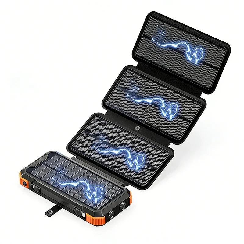 Hand Crank Solar Power Bank 20000mAh with Cable Light Folding Solar Panel Wireless Charger Powerbank for iPhone 17 Xiaomi Huawei