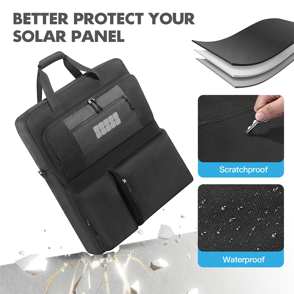 Solar Panel Storage Bags Large Capacity Padded Travel Solar Panel Organizer Multi-Pocket for Portable Solar/BLUETTI 100W & 200W