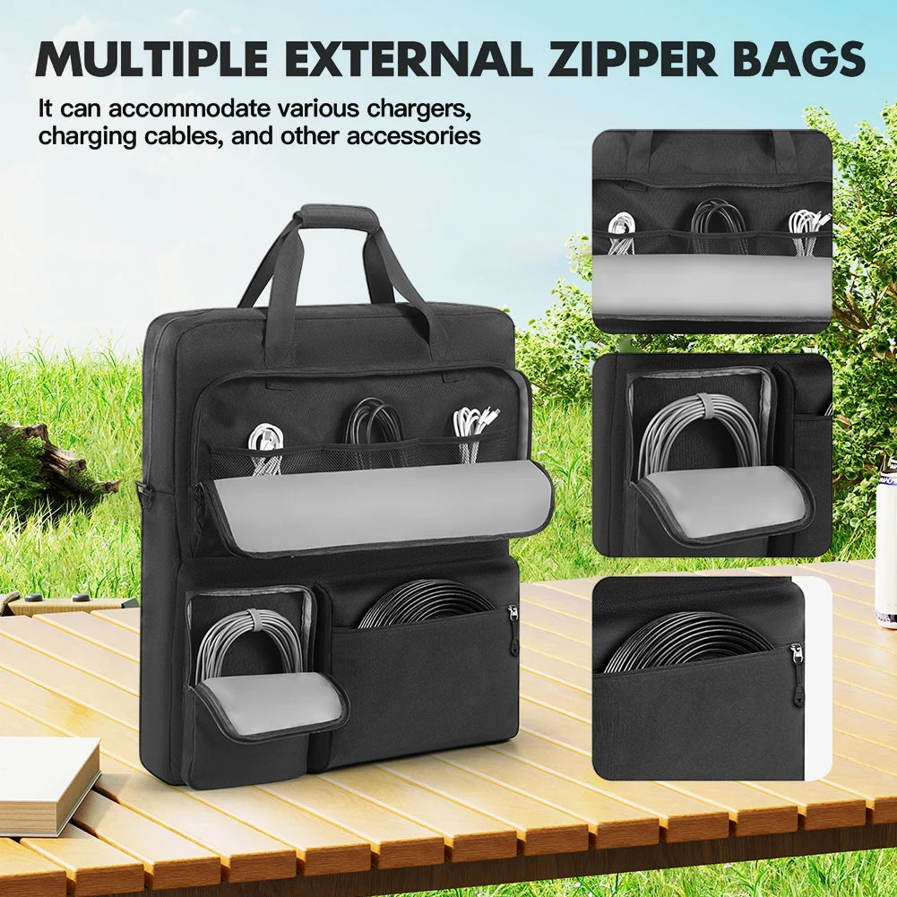 Solar Panel Storage Bags Large Capacity Padded Travel Solar Panel Organizer Multi-Pocket for Portable Solar/BLUETTI 100W & 200W