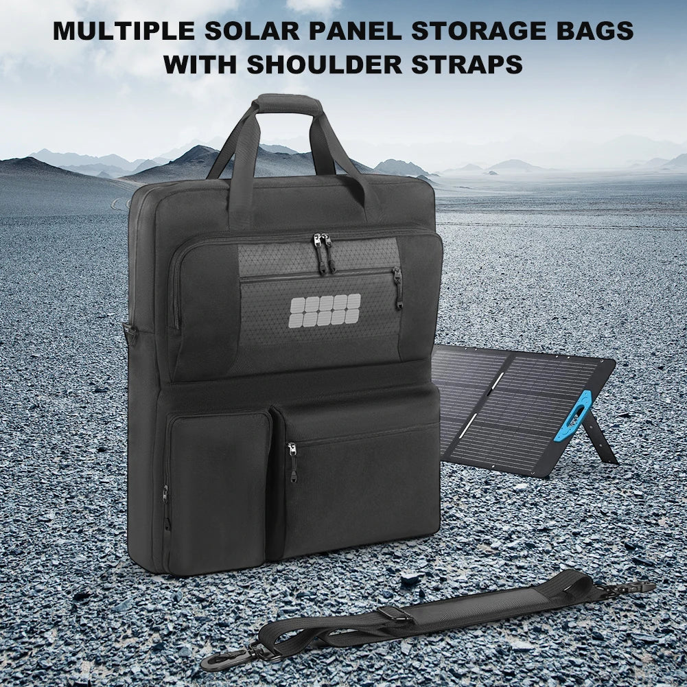 Solar Panel Storage Bags Large Capacity Padded Travel Solar Panel Organizer Multi-Pocket for Portable Solar/BLUETTI 100W & 200W