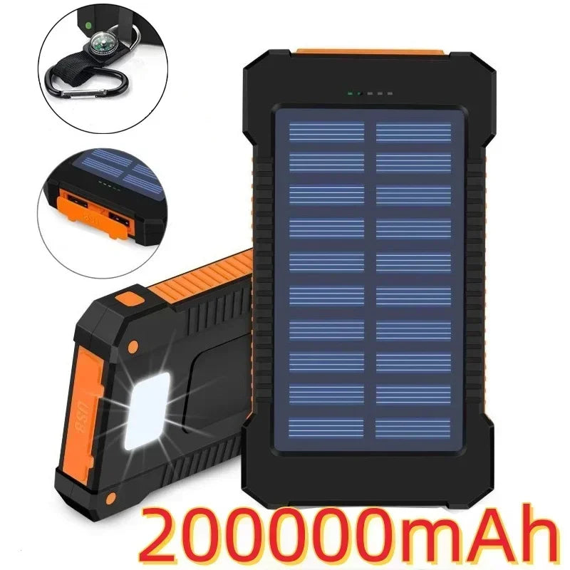 100000mAh Solar Power Bank External Battery Portable Charger Waterproof Powerbank W/ SOS Flashlight for IPhone Xiaomi Huawei