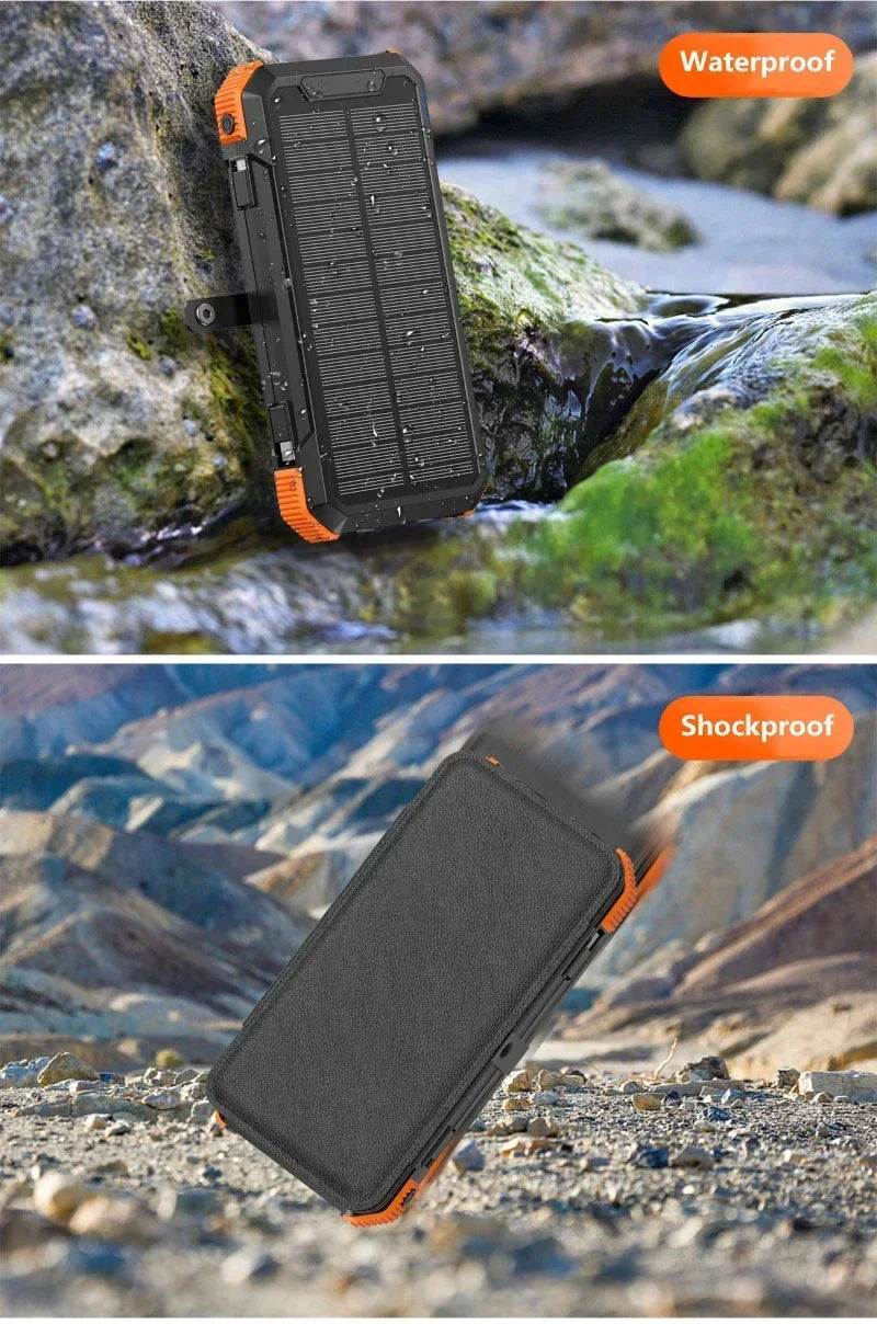 Hand Crank Solar Power Bank 20000mAh with Cable Light Folding Solar Panel Wireless Charger Powerbank for iPhone 17 Xiaomi Huawei