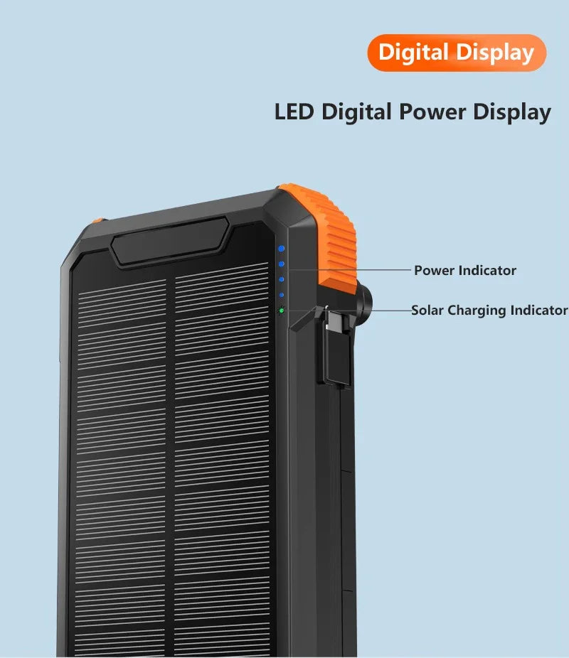 Hand Crank Solar Power Bank 20000mAh with Cable Light Folding Solar Panel Wireless Charger Powerbank for iPhone 17 Xiaomi Huawei