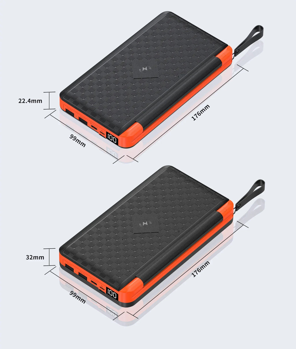 20000mAh Solar Power Bank Qi Wireless Charger 3 Solar Panel Folding Powerbank for iPhone 16 15 14 13 12 Huawei Xiaomi Poverbank