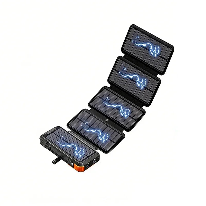Hand Crank Solar Power Bank 20000mAh with Cable Light Folding Solar Panel Wireless Charger Powerbank for iPhone 17 Xiaomi Huawei