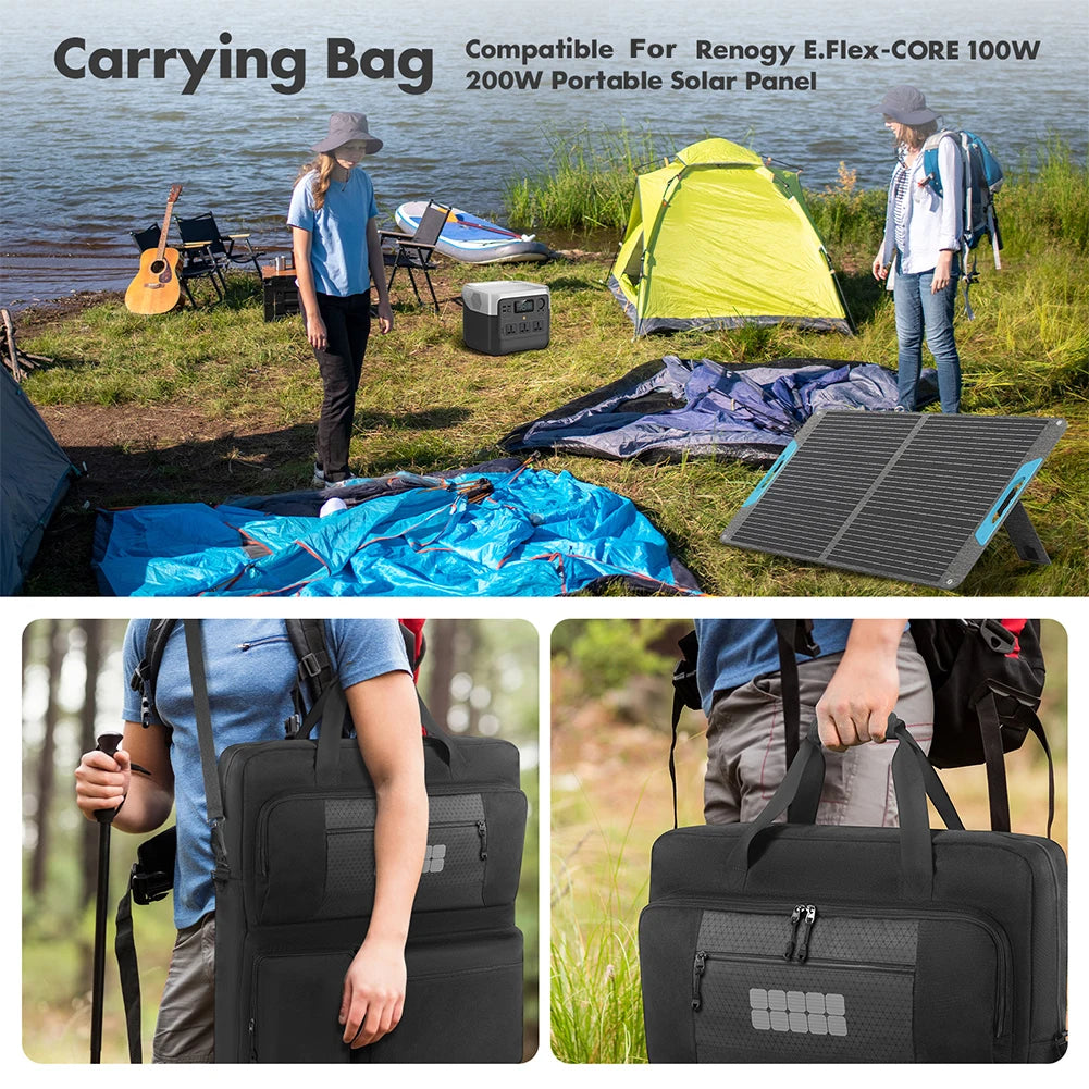 Solar Panel Storage Bags Large Capacity Padded Travel Solar Panel Organizer Multi-Pocket for Portable Solar/BLUETTI 100W & 200W