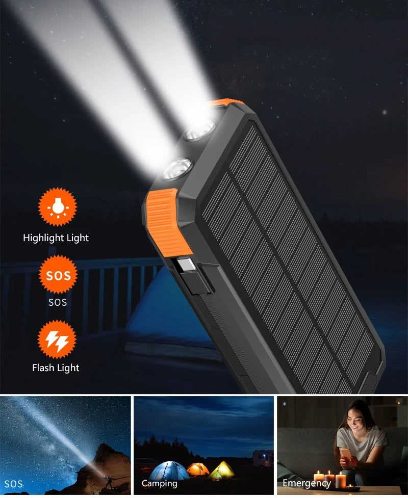 Hand Crank Solar Power Bank 20000mAh with Cable Light Folding Solar Panel Wireless Charger Powerbank for iPhone 17 Xiaomi Huawei