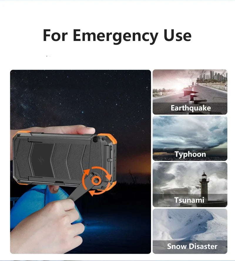 Hand Crank Solar Power Bank 20000mAh with Cable Light Folding Solar Panel Wireless Charger Powerbank for iPhone 17 Xiaomi Huawei
