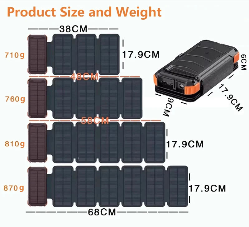 Hand Crank Solar Power Bank 20000mAh with Cable Light Folding Solar Panel Wireless Charger Powerbank for iPhone 17 Xiaomi Huawei