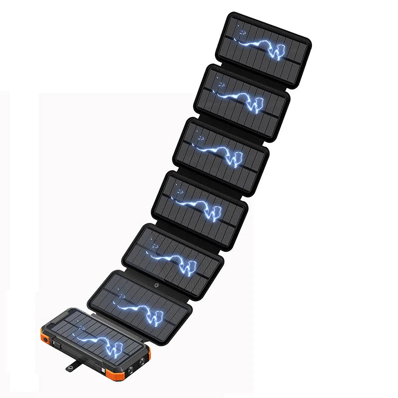 Hand Crank Solar Power Bank 20000mAh with Cable Light Folding Solar Panel Wireless Charger Powerbank for iPhone 17 Xiaomi Huawei