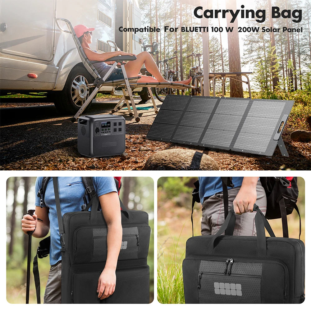 Solar Panel Storage Bags Large Capacity Padded Travel Solar Panel Organizer Multi-Pocket for Portable Solar/BLUETTI 100W & 200W