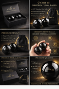 CHEF III Baoding Balls for Stress Relief (40mm) – Premium Black Obsidian Hand Exercise Balls, Chinese Meditation Stress Balls, Grip Strength Therapy, Finger Dexterity Training, w/ Luxury Pouch (2 Pack)