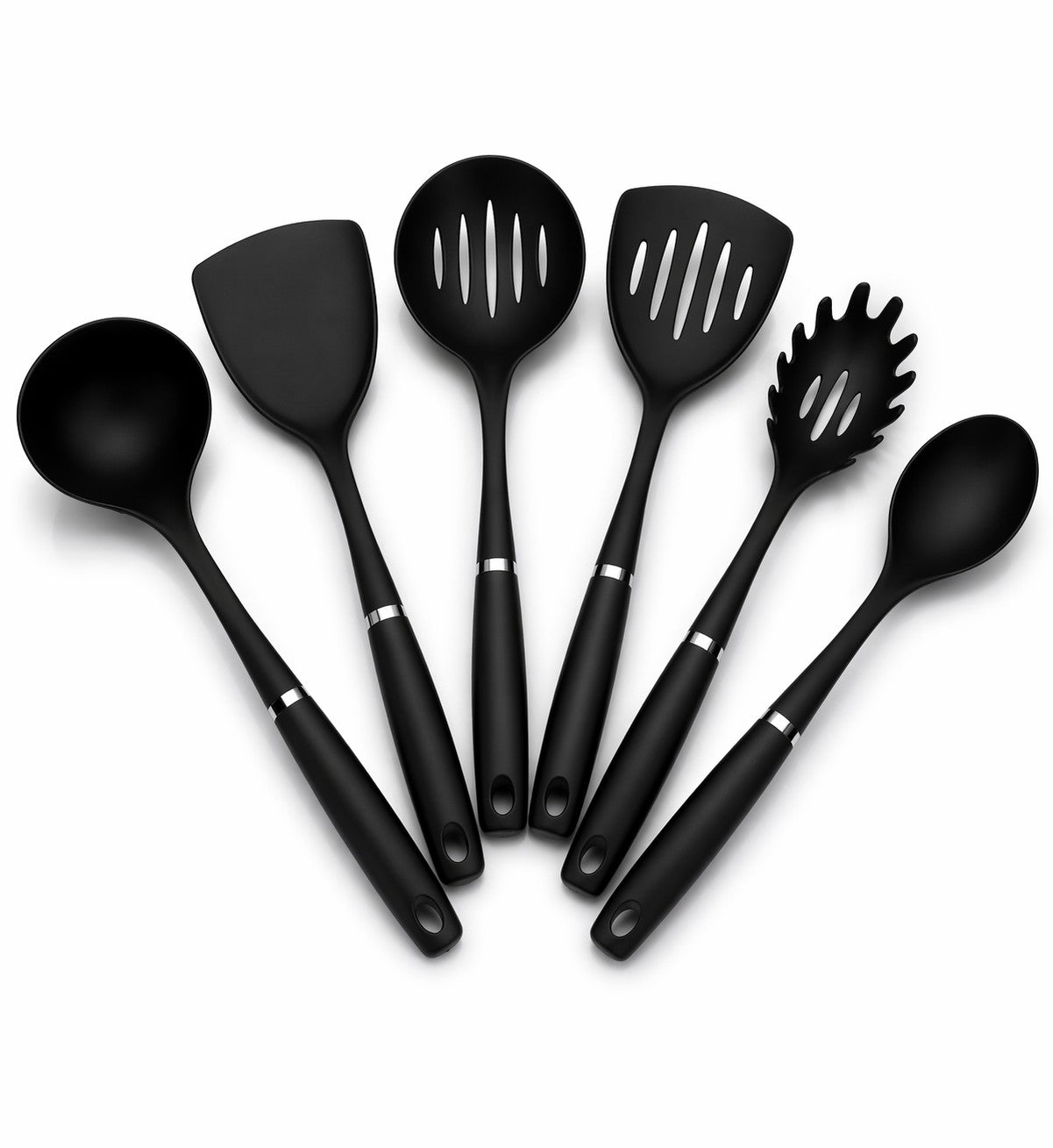 Black kitchen accessories in bulk, 6 rooms, nylon kitchen gloves and utensils, sustainable kitchen tool set, kitchen set