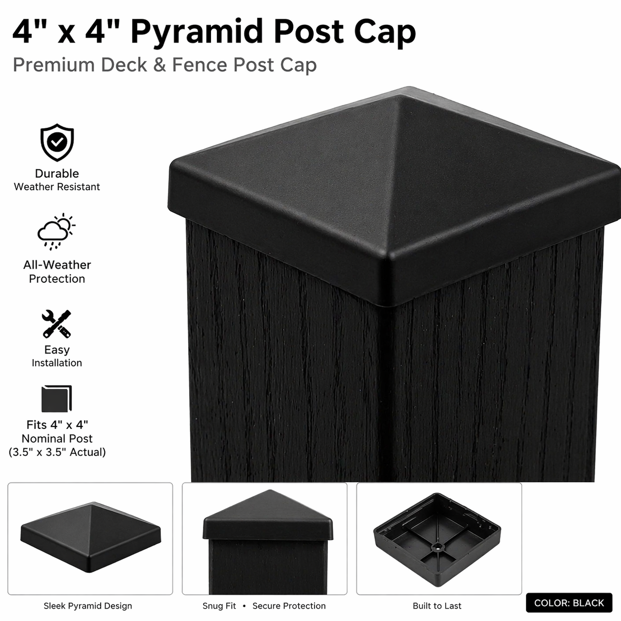 4" x 4" Pyramid Post Cap
Premium Deck & Fence Post Cap 50 pcs
